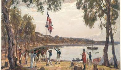 "Founding of Australia by Capt. A Phillip R.N. Sydney Cove, Jan. 26th 1788"  by Algernon Talmage RA courtesy of State Library, New South Wales