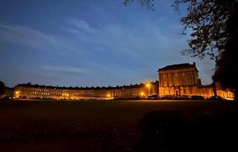 Royal Crescent lit up in the dark
