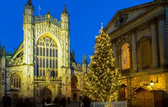 A Christmas Tree outside Bath Abbey