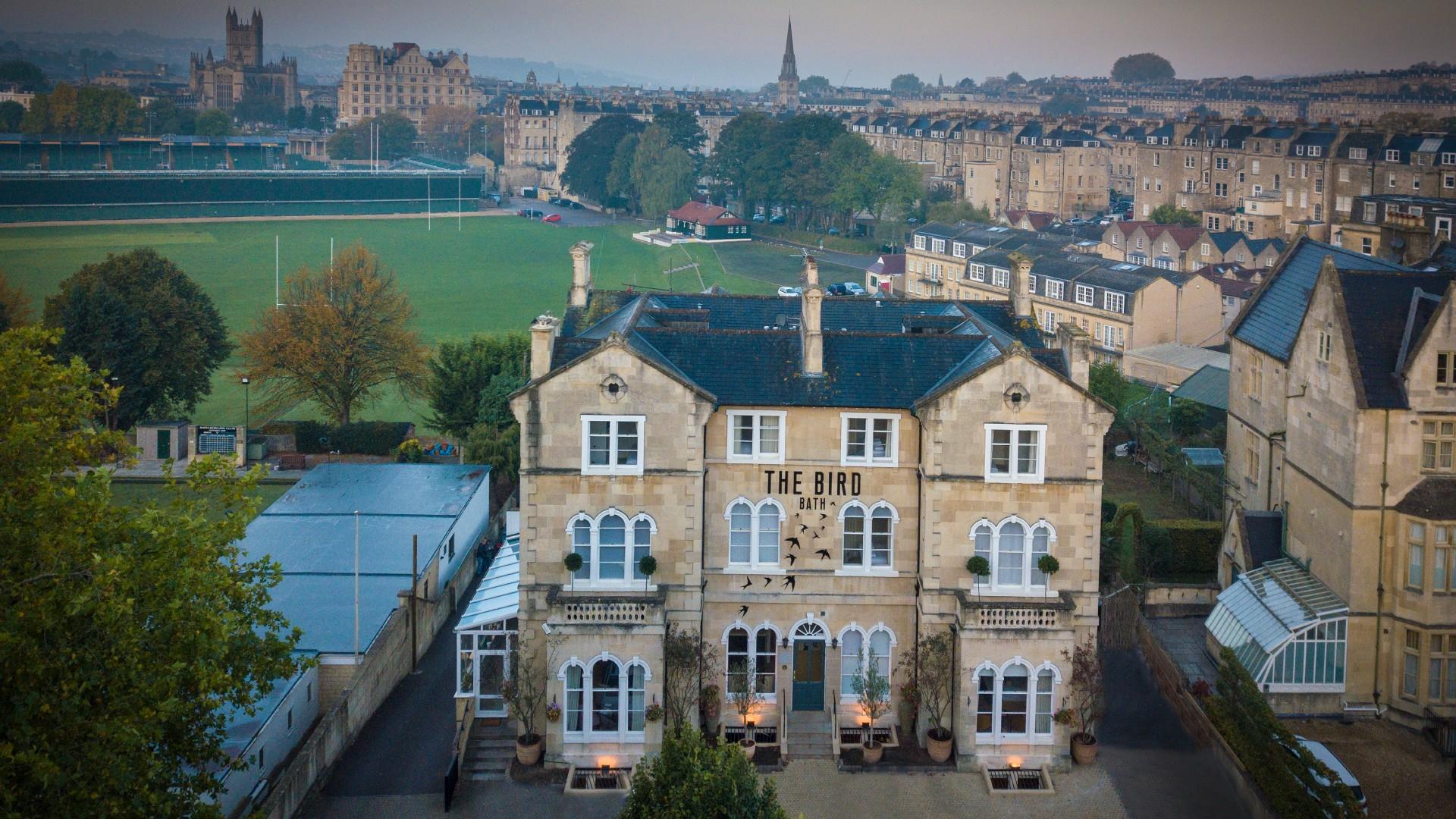 The Bird Bath Hotel exterior from above