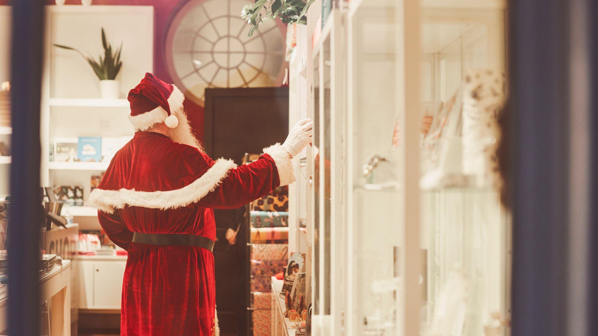 Father Christmas looking in Holburne Museum shop