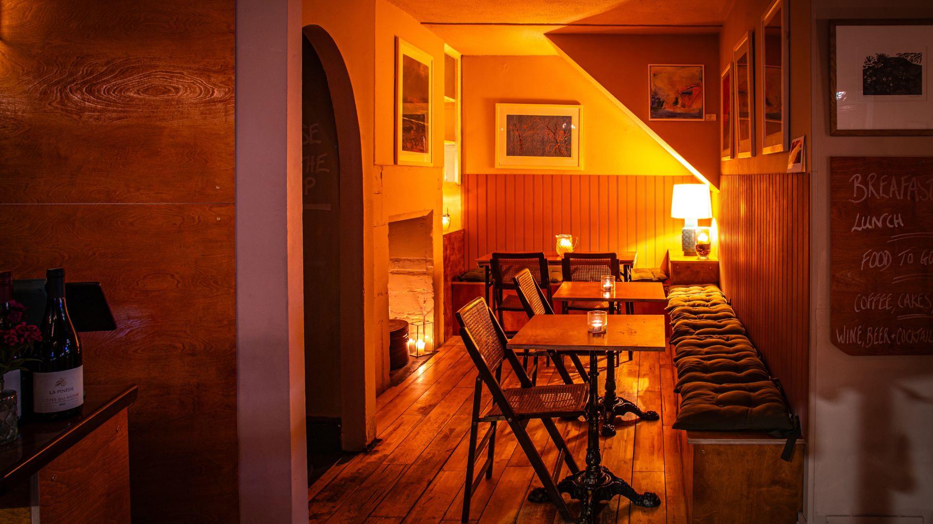 The Village Cafe & Bar Larkhall in the evening