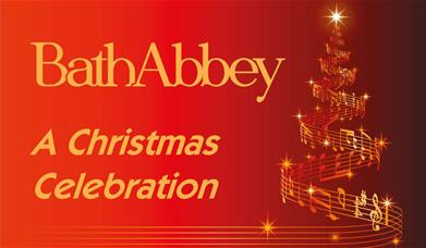 Red background with gold Christmas tree on