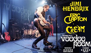 Promotional poster for Voodoo Room, a tribute band performing the music of Jimi Hendrix, Eric Clapton and Cream.
