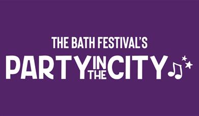 Purple graphic with white text reading "The Bath's Festival's Part in the City" and musical note icons.