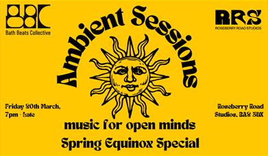 Yellow flyer with sun image with a face advertising an ambient music night