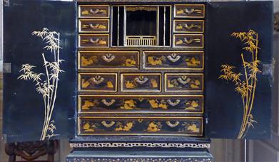 Close up of the inside of a lacquer cabinet