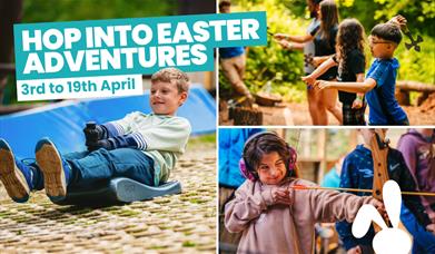 Easter Adventures at Mendip Activity Centre - Target Sprots and Easter Tobogganing Egg Hunt Collage
