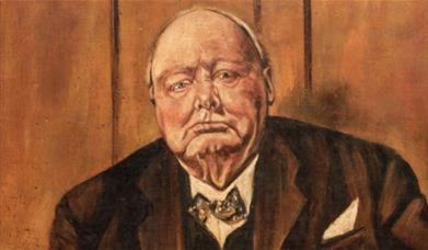 An oil painting of Winston Churchill in his old age 