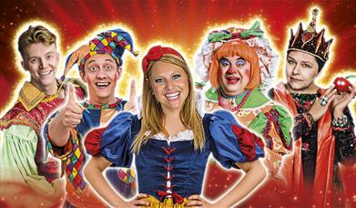 Five characters in Pantomime costume