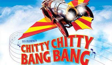 The whimsical car flies into the sky, with the words 'CHITTY CHITTY BANG BANG' overlayed. 