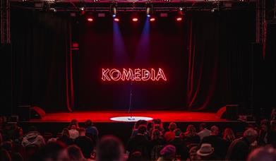 The stage inside Komedia Bath