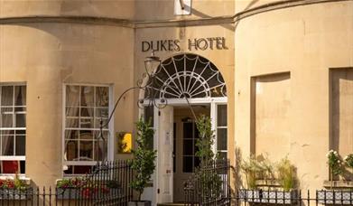 The outside of the Dukes Hotel building, in Bath.