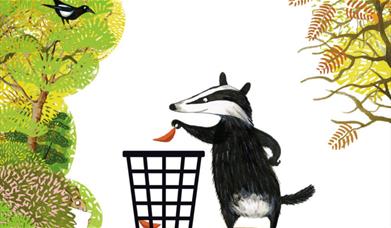 Badger putting leaf in bin