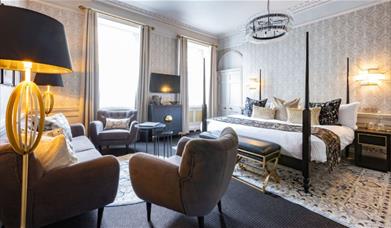 A bedroom inside of the Poster Suites at The Queensberry Hotel in Bath