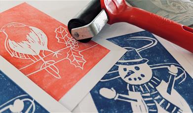 Lino printing Christmas cards