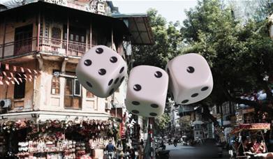 street scene with dice