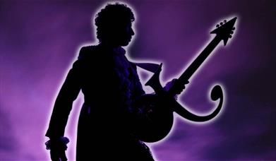 Jimi's silhouette on purple background