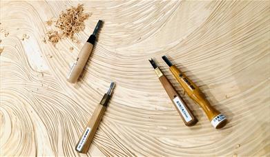 Japanese Woodblock with wood carving tools 