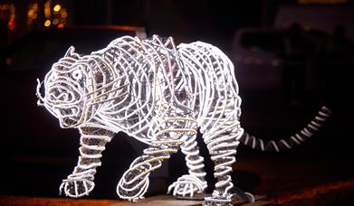 A neon tiger against a dark background