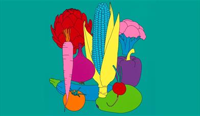 A stylised illustration of various vegetables
