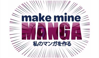 Make Mine Manga Logo with shards and eyes in the word Manga
