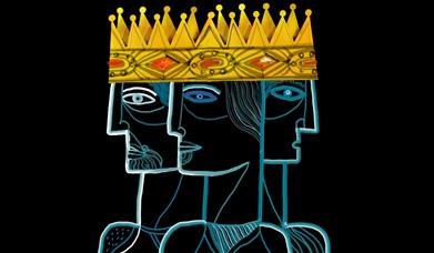 Three Kings wearing crowns colourful outlines on a black background