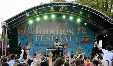 An image of the stage at Foodies Festival. 
