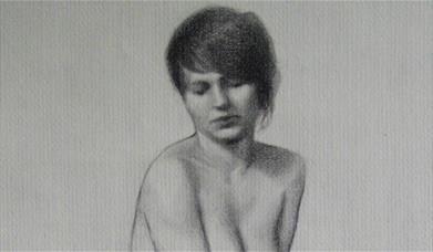 A sketching of a female figure in the nude