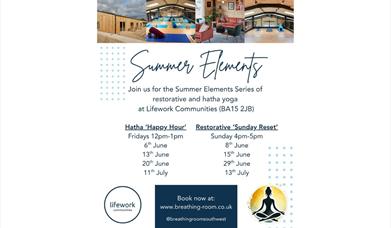 Flyer of Summer Elements Restorative Yoga Series