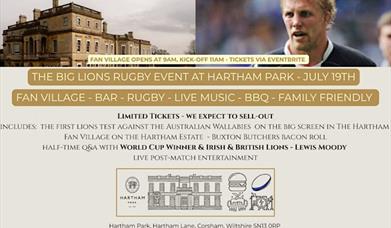 Join us for The Big Lions Rugby Event at Hartham Park Estate!