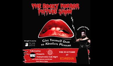 A poster promoting a screening of The Rocky Horror Picture Show at Komedia Bath