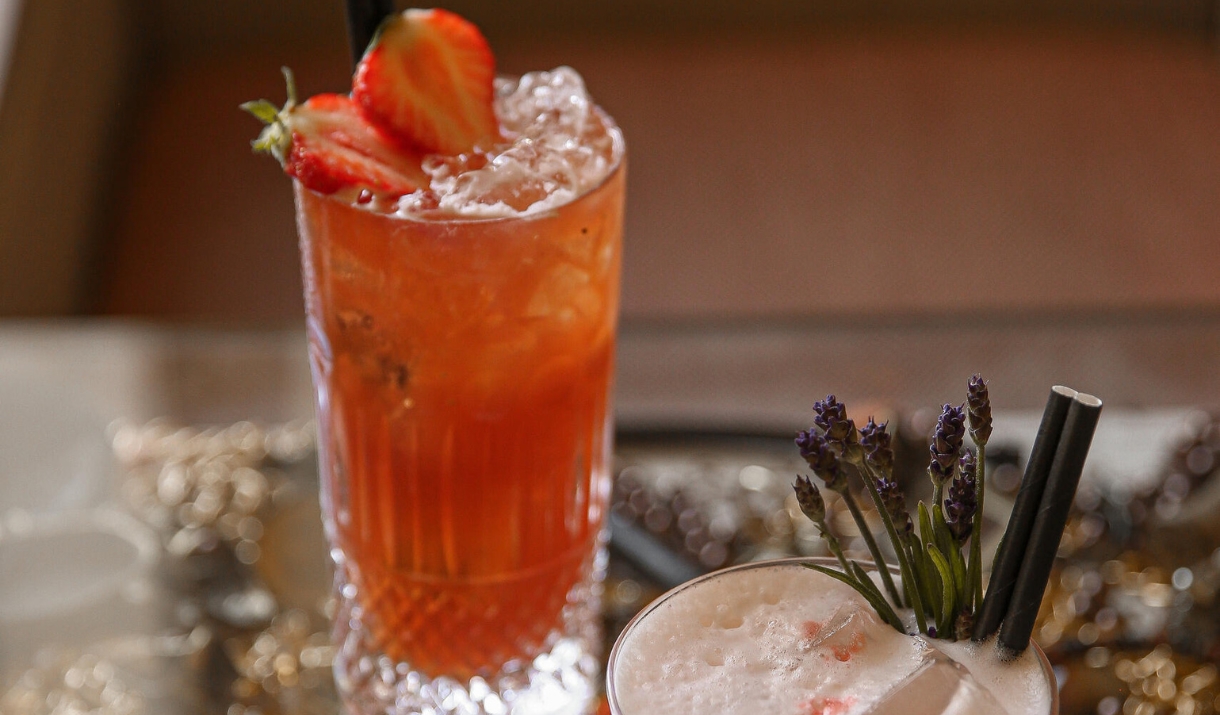 Two cocktails on a table top