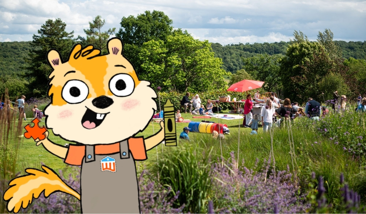 Charlie Chipmunk character with crayons