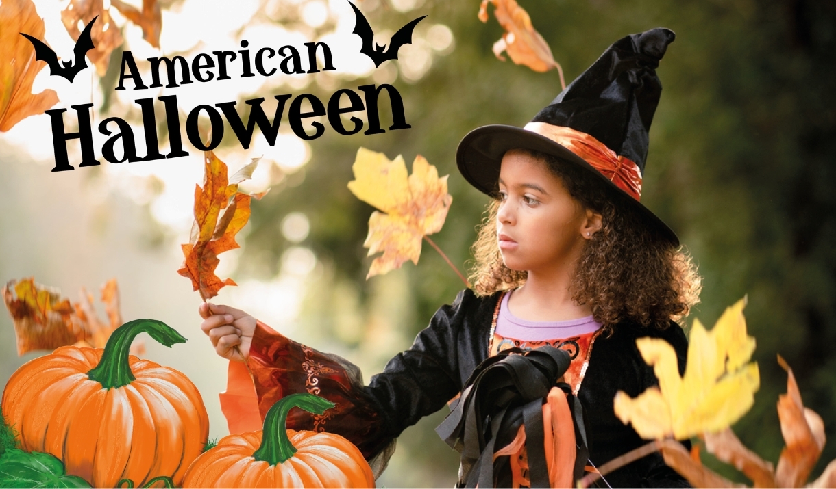 Girl in a witches costume having Halloween fun