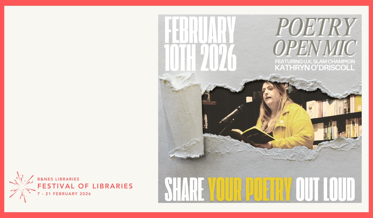 Poetry Open Mic Night Featuring Kathryn O'Driscoll. Image of woman reading poetry.