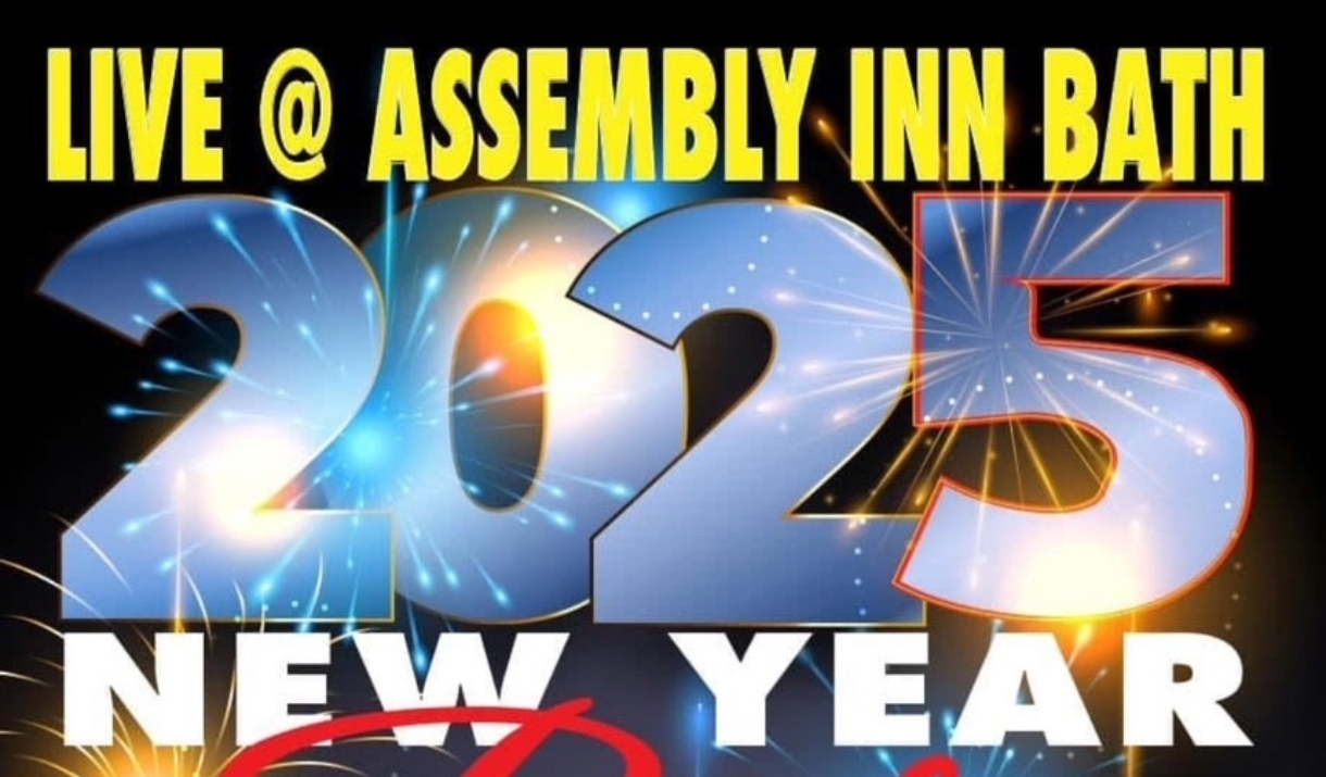 A poster advertising a New Year's Eve 2024-25 Party at The Assembly Inn in Bath