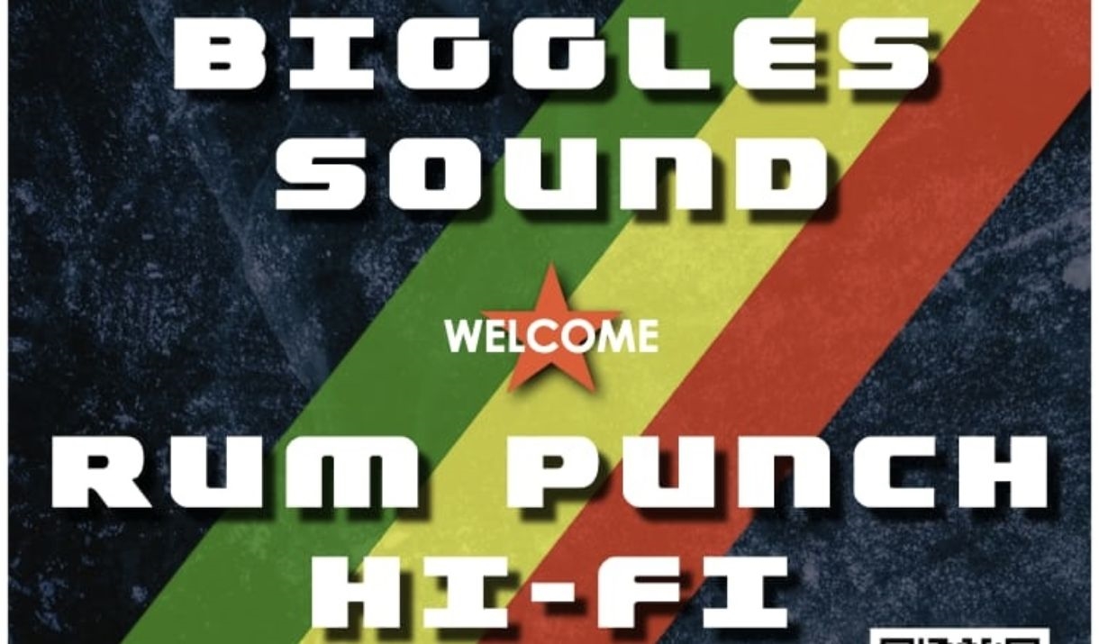 poster with black background and three stripes, green, yellow and red, then white lettering with the title of the event.