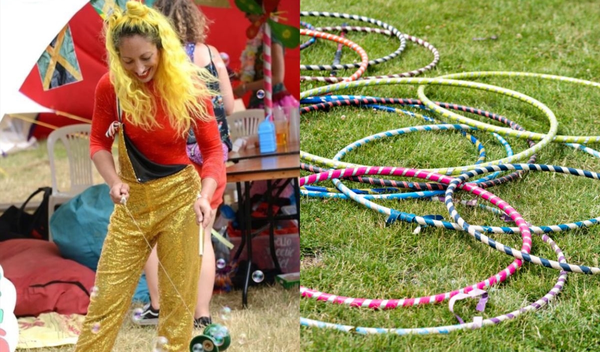 Woman using circus equiptment