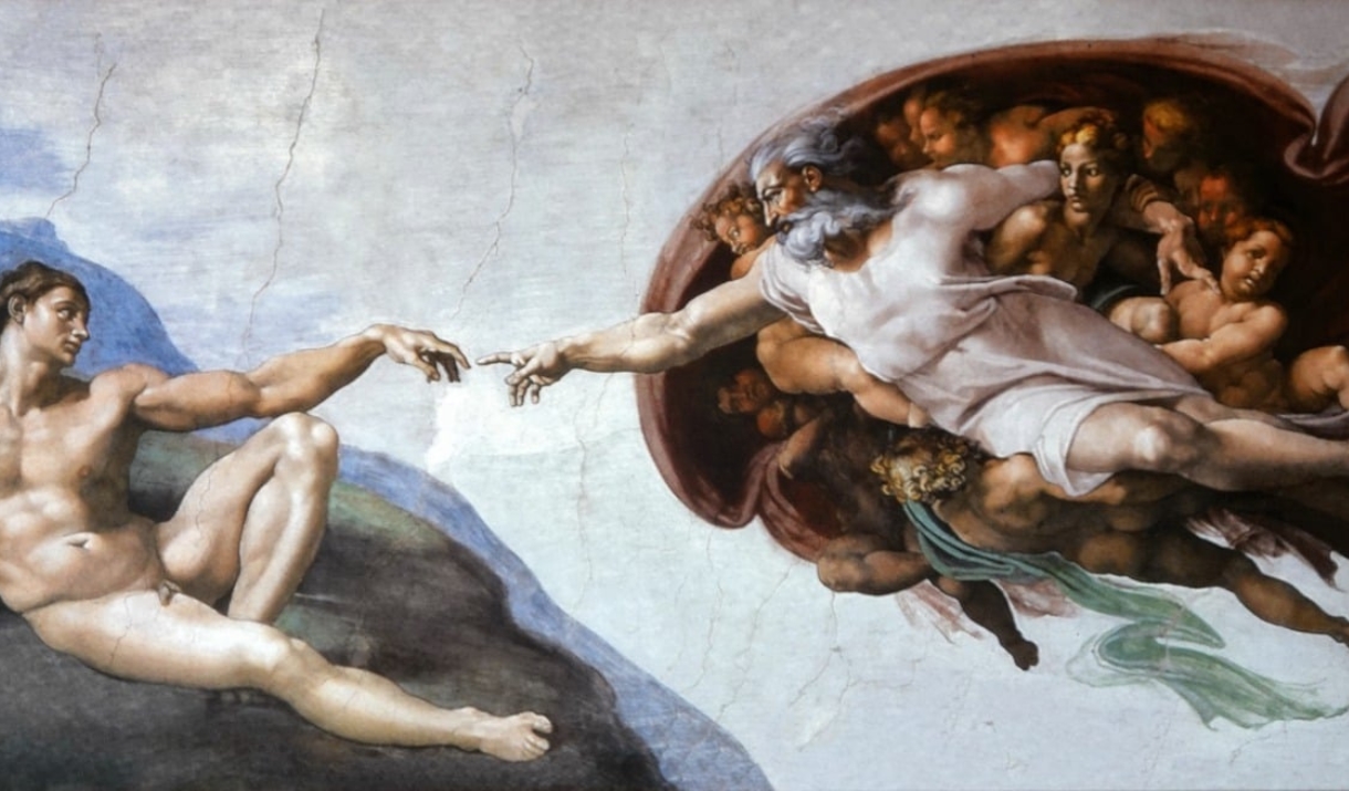 Classic painting of God reaching out to man