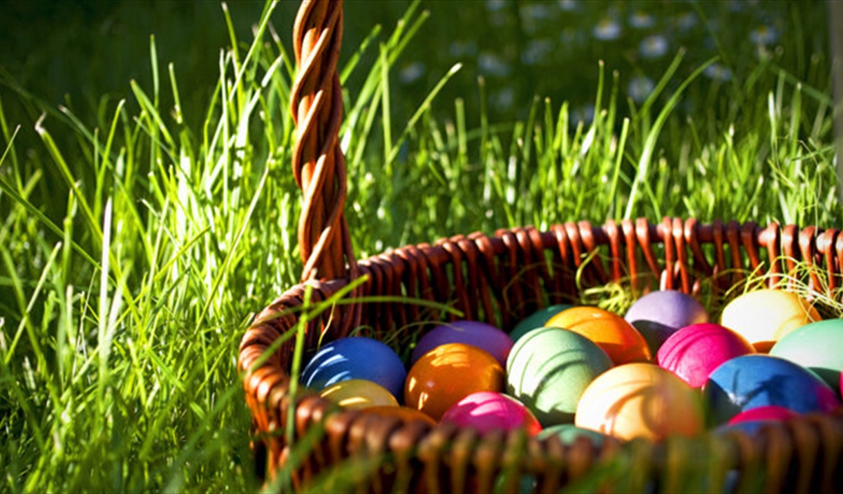 A basket full of Easter eggs in the grounds of the American Museum & Gardens in Bath