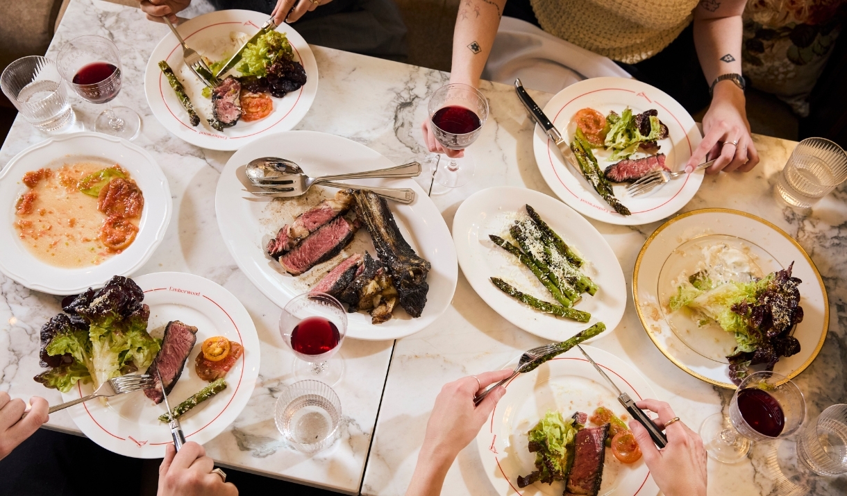 A table laden with food at the Emberwood brasserie in central Bath
