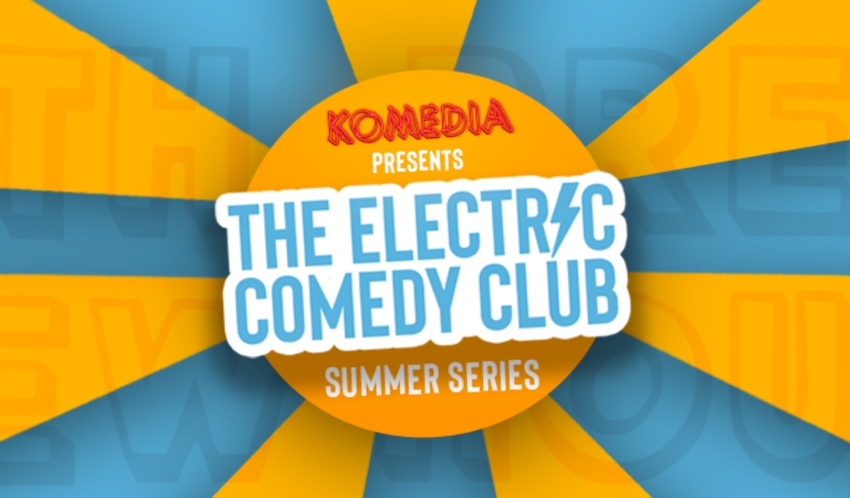 a colourful Electric Comedy Club banner