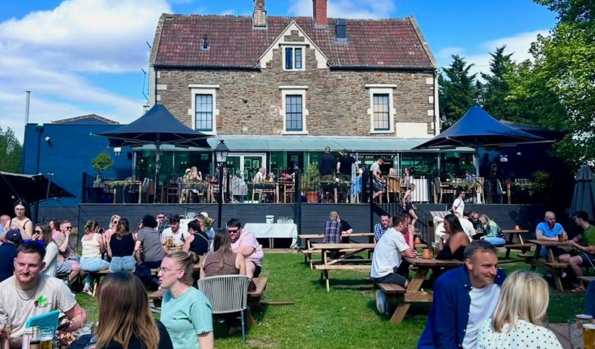 People sat in the beer garden at Lock Keeper in Keynsham