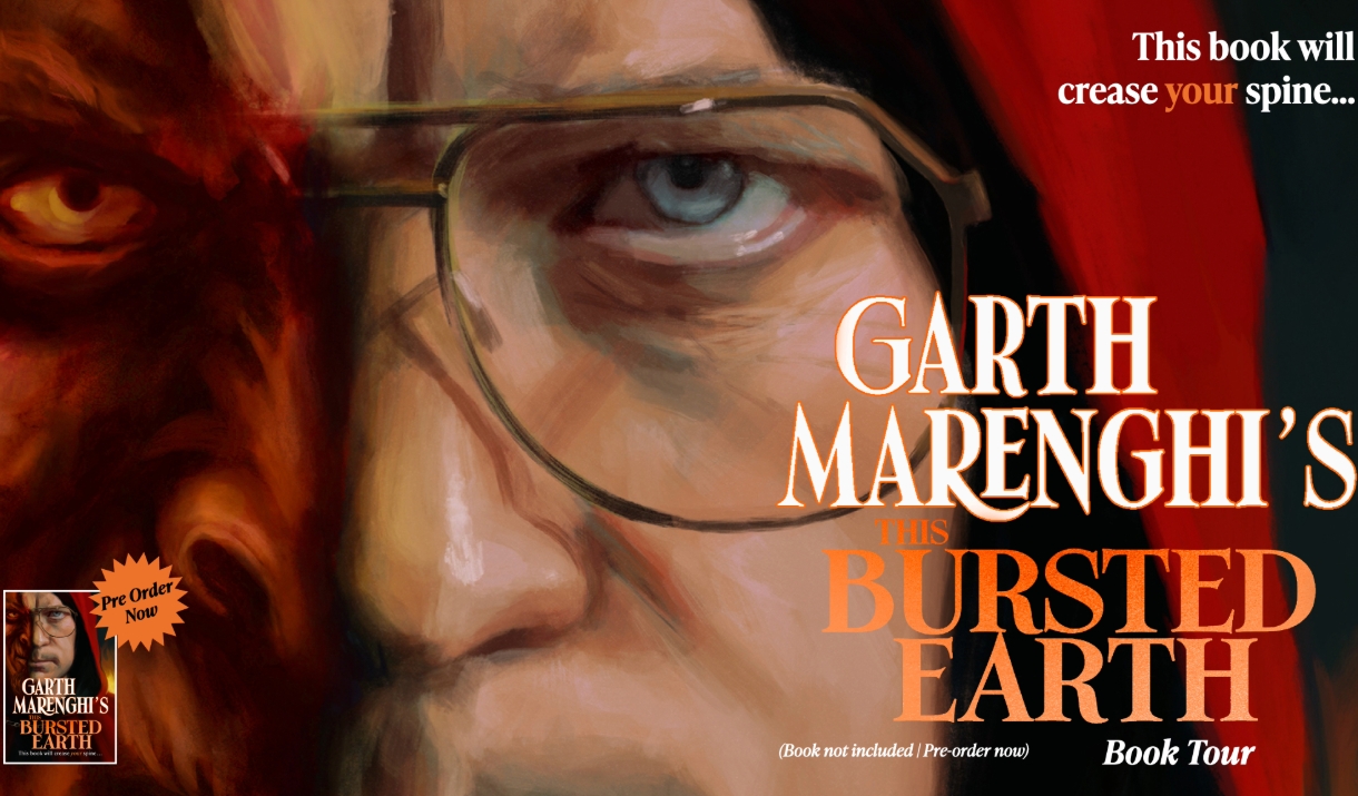 A publicity poster for the Garth Marenghi: This Bursted Earth Book Tour