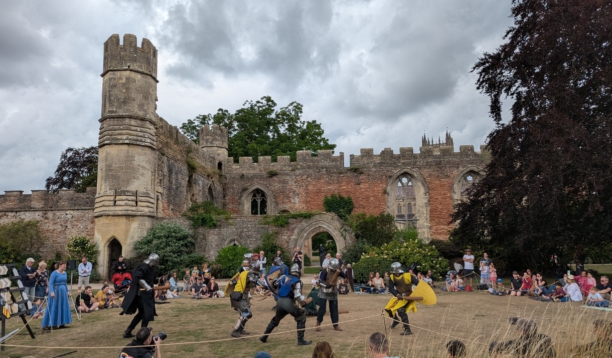 An image of the Knights Tournament at The Bishop's Palace for History Alive.