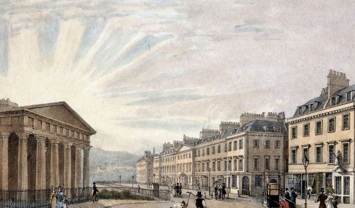 Antique print of BRLSI and Bath city