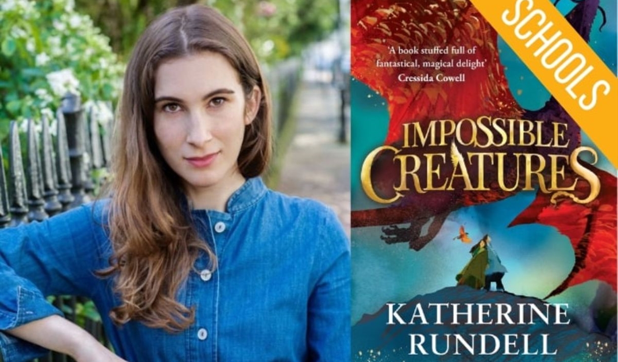 Kathrine Rundell smiling next to her book