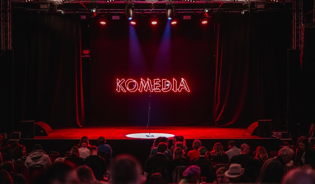 The stage inside Komedia Bath