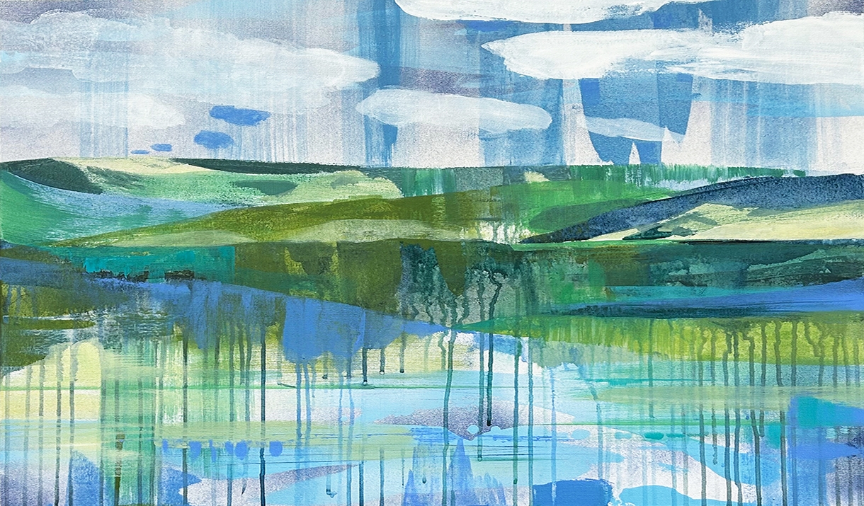 Abstract landscape in blues and greens